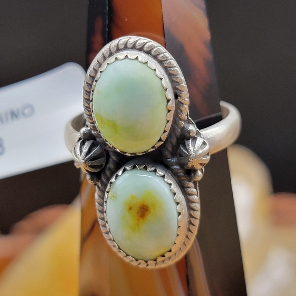 Handcrafted Two-Stone Green Palomino Variscite Sterling Silver Adjustable Ring